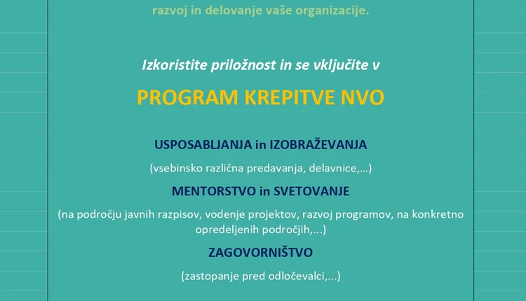 »Novo leto -  NOV POZIV« vsem nevladnim organizacijam v savinjski regiji, ki imate željo po krepitvi svoje NVO (društva, zavodi ali ustanove).  