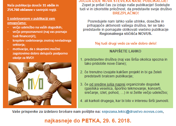 V JULIJU IZIDE NOVA ŠTEVILKA NAŠE PUBLIKACIJE! NE ZAMUDITE PRILOŽNOSTI ZA BREZPLAČNO PROMOCIJO IN PREDSTAVITE VAŠO ORGANIZACIJO!