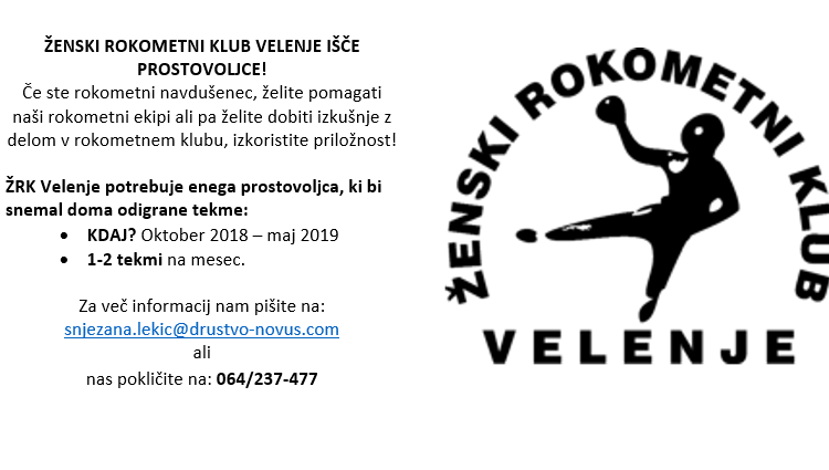 ŽENSKI ROKOMETNI KLUB VELENJE IŠČE PROSTOVOLJCE!