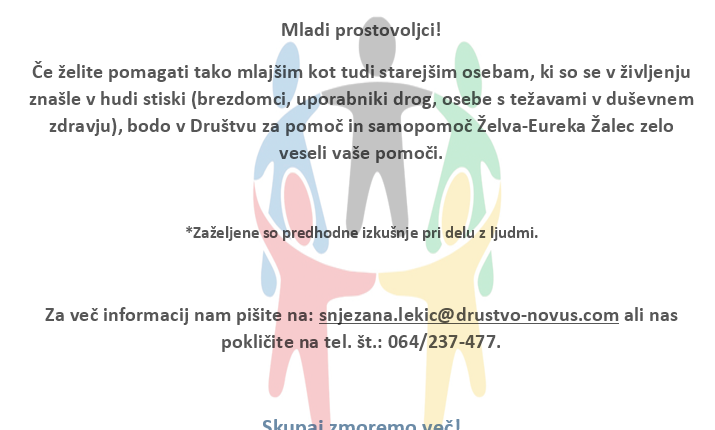 Društvo za pomoč in samopomoč Želva-Eureka Žalec bo veselo novih prostovoljcev