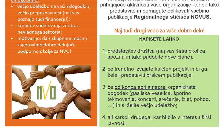 DRUŠTVA, IZKORISTITE MOŽNOST BREZPLAČNE PROMOCIJE! Predstavite se v naši publikaciji!