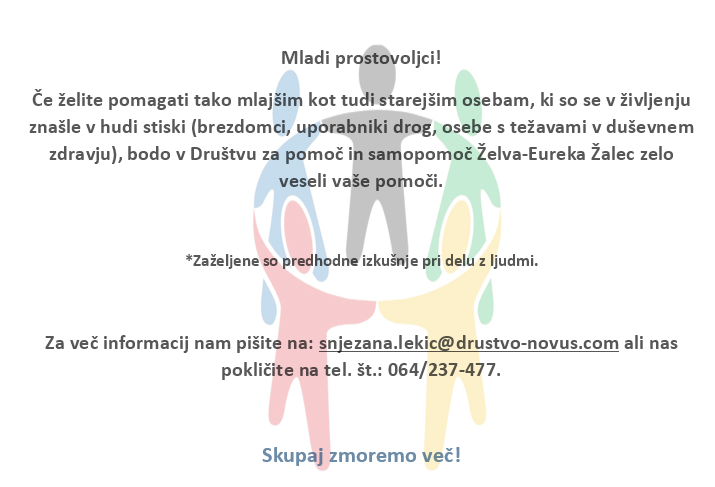 Društvo za pomoč in samopomoč Želva-Eureka Žalec bo veselo novih prostovoljcev