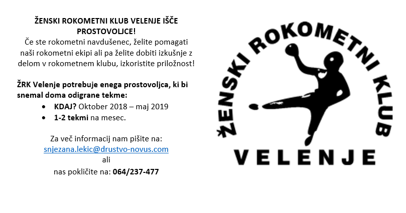 ŽENSKI ROKOMETNI KLUB VELENJE IŠČE PROSTOVOLJCE!